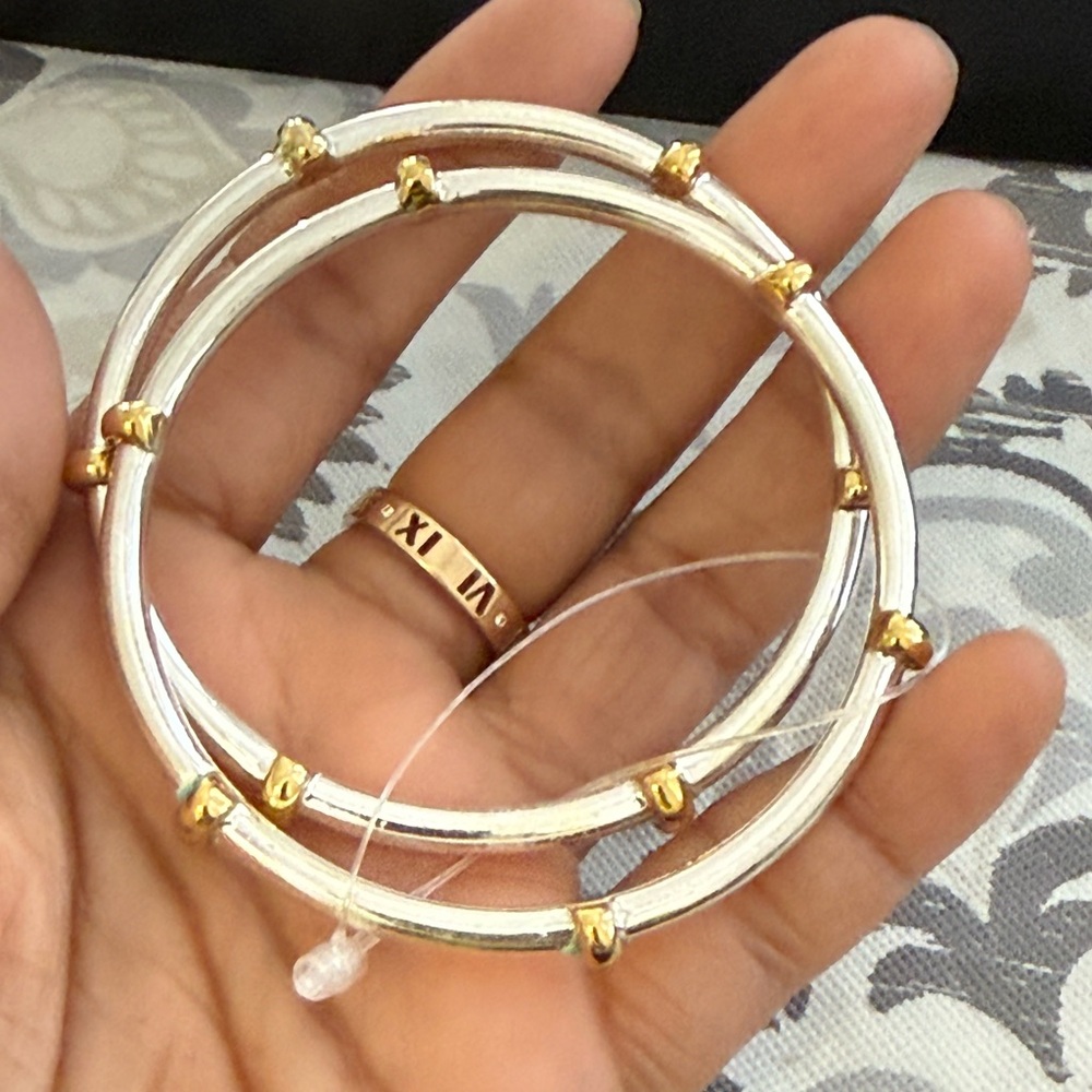 Solid Sterling Silver Two Tone Bangle Set - image 5